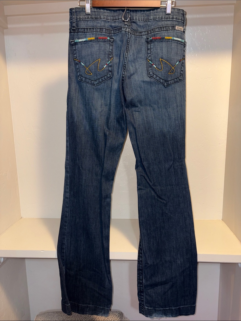 Cruel Girl Dark Indigo Bootcut Jeans with Multicolor Pocket Trim